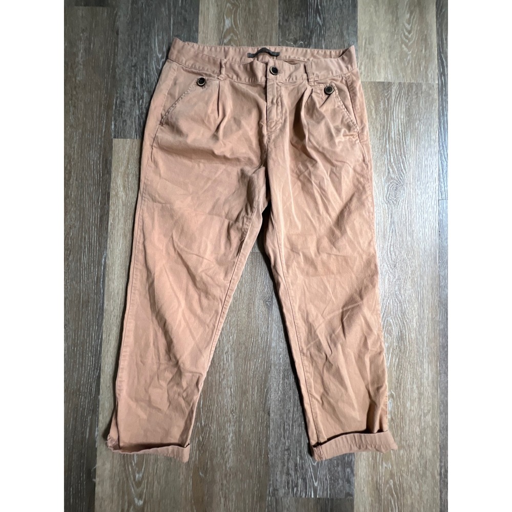 Zara Basic Chino Pants Womens‎ Size L Pink Excellent Pleated Tapered Cuffed Hem